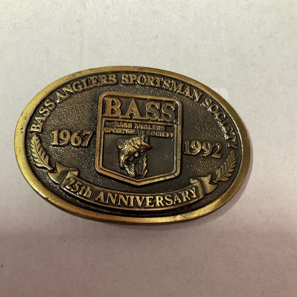 Brass belt buckle commentating BASS. M202